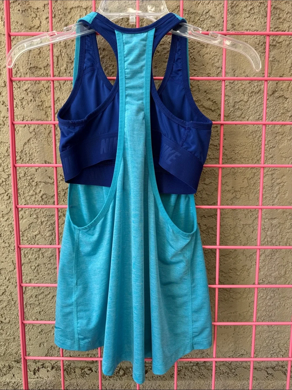 Nike Turquoise Layered Racerback Tank with Navy Built-In Bra